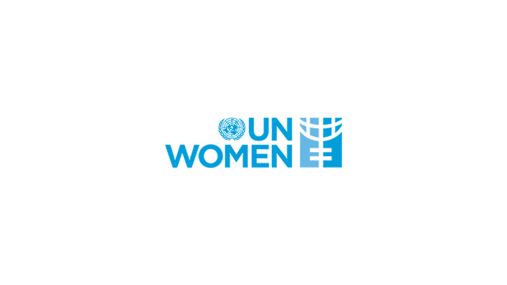 UN Women logo, featuring the UN emblem, the word 'WOMEN', and a stylized symbol, all in blue.