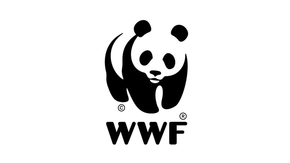 A black and white logo featuring a stylized giant panda, looking forward with its head slightly tilted, and the letters "WWF" in a bold, sans-serif font below it.