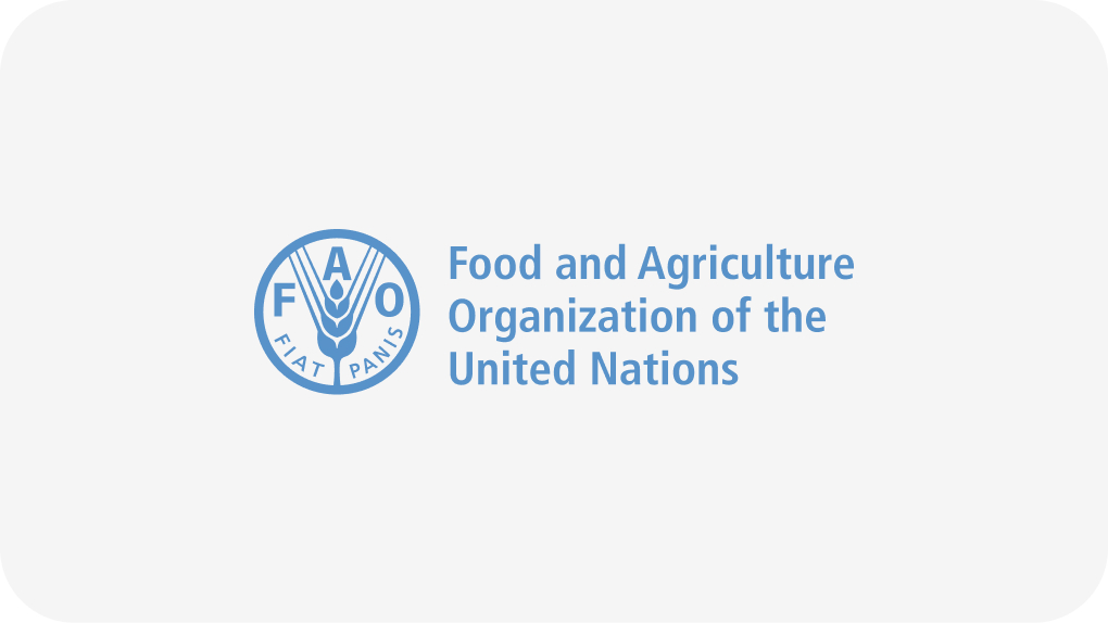 Logo of the Food and Agriculture Organization of the United Nations (FAO) featureing a circular emblem with the letters "FAO" and a stylized wheat stalk, accompanied by the words "Food and Agriculture Organization of the United Nations."