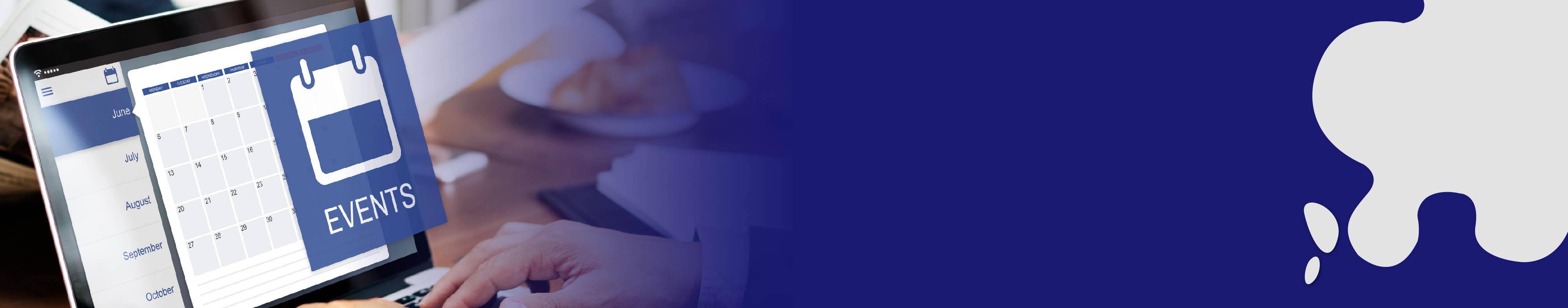 Banner image with person searching for events and a blue gradient with a white blob on the other corner