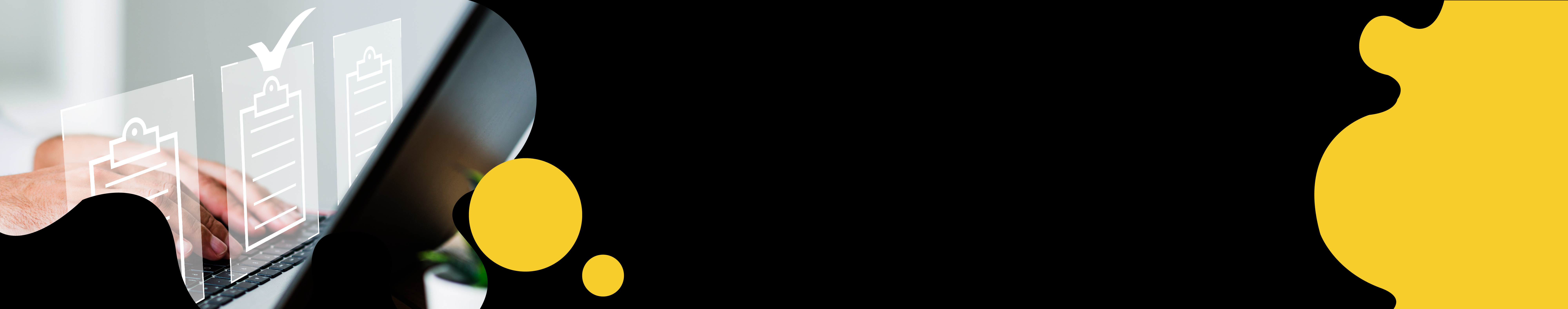 Black Banner with picture inside the shape representing RFP and some other shapes in yellow color.